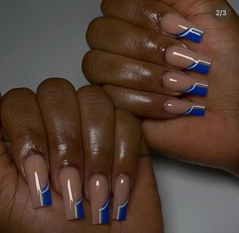 Blue Nails Black Women, Black And Blue Nails, Almond Shaped Nails Designs, Blue Coffin Nails, Blue Tips, Almond Shape Nails, 23rd Birthday, Short Nail, Round Nails