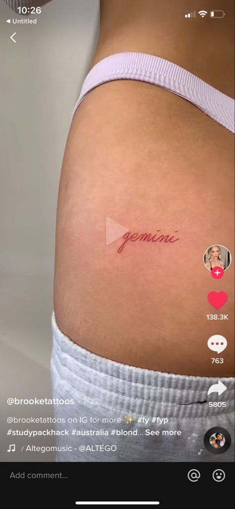 Small Gemini tattoo | red zodiac tattoo | small tattoos | #red #redink #redinktattoo #tats #tattoo #tattoos #gemini #ink #inked #tatted 333 Behind Ear Tattoo, Pelvic Tattoos, Hip Tattoo Small, Floral Thigh Tattoos, Aquarius Tattoo, Pink Tattoo, Saved Tattoo, Sharpie Tattoos, Gemini Tattoo