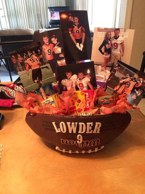 Football boyfriend senior night gift Boyfriend Senior Night Gift, Teenage Boyfriend Gifts, Football Boyfriend Gifts, Senior Football Gifts, Senior Night Football, Football Player Gifts, Football Banquet, Boyfriend Gift Basket, Senior Night Gifts