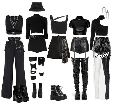 Kpop Fashion Outfits Stage, Coachella Inspired Outfits, Turtleneck Crop Top, E Girl Outfits, Black Leather Shorts, Outfits Edgy, Preformance Outfits, E Girl, Mode Kpop