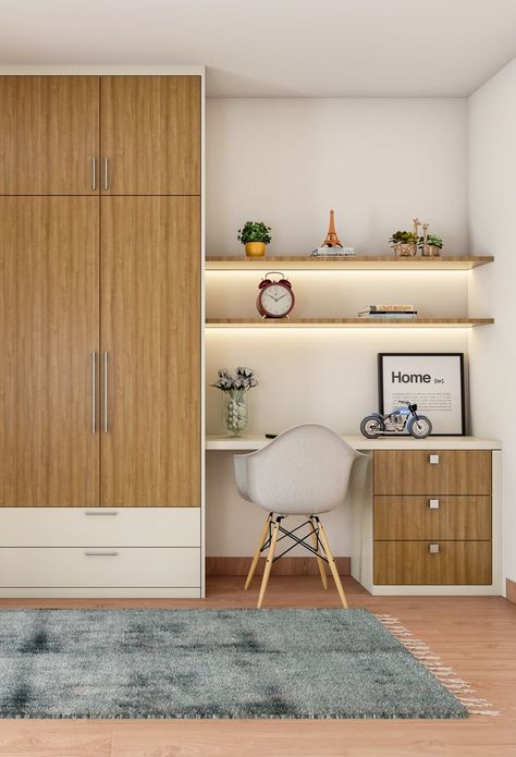 Wooden Wardrobe With Study Unit Wardrobe Design Bedroom Modern, Bedroom Wardrobe Ideas, Home Study Rooms, Wooden Wardrobe Design, Bedroom Wardrobe Design, Study Table Designs, Study Room Design, Kabinet Dapur, Desain Furnitur Modern