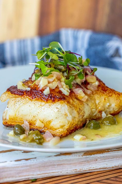 Chillian Sea Bass Recipes Dinners, Bass Recipes, Caper Butter, Gourmet Seafood, Fish Sides, Sea Bass Recipes, Fish Entrees, Fish Dinner Recipes, 2024 Recipes