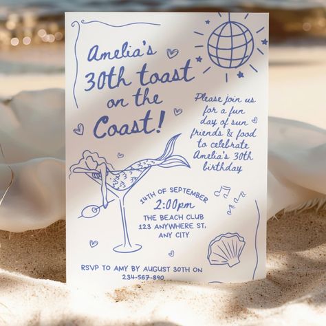 If you're after some summer beach birthday party inspo, here it is!🌊🐚🍸 Our cute handdrawn coastal birthday set includes: Welcome sign in 4 sizes 5x7" printable invitation Digital invitation for mobile 🧜‍♀️ Link in bio to get yours 🌊 #summerbirthday #beachbirthday #beachbirthdayparty #tropicalbirthday #tropicalbirthdayparty #beachpartyideas #beachparty #summerparty #welcomesign #welcomeboard #welcomeposter #beachclubparty #birthdayideas #coastalbirthday #toastonthecoast #beachbacheloret... Beach Birthday Invitations, Coastal Birthday, Toast On The Coast, Beach Birthday, Whimsical Illustration, Digital Invitation, Copy Paste, Types Of Printer, Digital Invitations