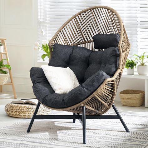 PRICES MAY VARY. 【500 POUNDS WEIGHT CAPACITY】This sturdy steel outdoor egg chair with legs easily supports a static load of 500 pounds; The UV 2000 hours tested wicker on this oversized egg chair adds a long lasting elegance. 【HEAVENLY PLUMP SOFT CUSHION】6 5/16 in. thick cushion of this wicker egg chair outdoor offers unrivaled plushness and support; The cushion has been flame retardant tested and is durable against water and weather elements. 【SPACIOUS WICKER EGG CHAIR OUTDOOR】This oversized eg Black Egg Chair Outdoor, Wicker Egg Chair, Comfortable Furniture, Lounge Chair Design, Outdoor Storage Sheds, Outdoor Wicker, Shed Storage, Flame Retardant, Egg Chair