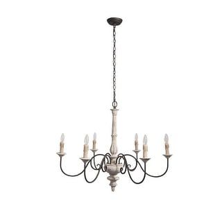 Farmhouse Candle Shaped Chandelier, 6-Light Distressed White Wood Chandelier with Adjustable Hanging Chain - On Sale - Bed Bath & Beyond - 31874988 Distressed White Wood, Farmhouse Candle, Farmhouse Candles, Edison Lighting, Wood Chandelier, Wood Shades, Antique Lighting, Natural Wood Finish, Candle Shapes