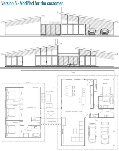 house design modern-house-ch286 42 Mid Century House Plans, Mid Century Modern House Plans, Pelan Rumah, Modern Floor Plans, Home Design Floor Plans, House Construction Plan, House Layout Plans, Beautiful House Plans, Family House Plans