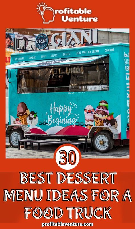 The dessert menu is popular in the food truck industry, you can easily find food trucks selling it. This is because dessert is eaten by almost everyone; both young and old. Here ate the 30 Best Dessert Menu ideas for a Food Truck! Dessert Truck Design, Food Truck Colors, Sweet Food Truck Ideas, Food Truck Favorites, Desserts For Food Truck, Southern Food Truck Recipes, Desert Food Truck Ideas, Good Truck Menu Ideas, Food Truck Sandwiches Ideas