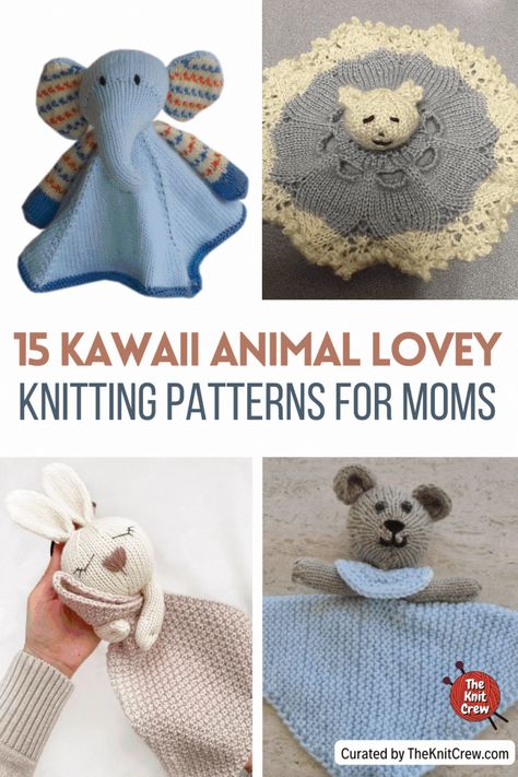 I made a list of animal lovey knitting patterns that you can make for your next knitting project. Perfect for gifting to babies on special occasions like birthdays and baby showers. Check out the entire collection of knit patterns and save your favorite for later. Knit patterns curated by TheKnitCrew. Simple Knit Animals, Knitted Lovey Pattern Free, Knitted Baby Gifts Free Pattern, Knitted Lovey, Knit Toys Free Pattern Stuffed Animals, Animal Security Blanket, Knitted Stuffed Animals, Bunny Blanket, Knitted Toys Free Patterns