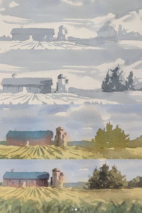 Andy from instagram: " Connections early, separations later." Click to learn from Andy today ---> Andy Evanson Watercolor, Andy Evansen Value Study, Andy Evansen Watercolors, Watercolour Environment, Andy Evansen, Watercolor Step By Step, Watercolor Process, Value Study, Night Scenes