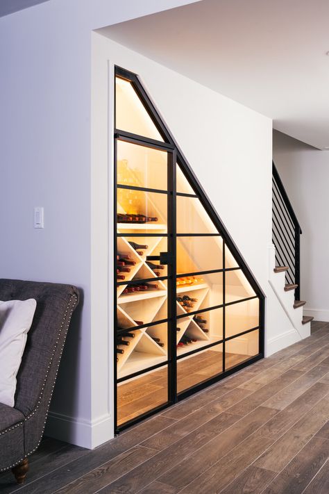 Wine Cellar Stairs, Under Stair Wine Cellar, Under Stairs Wine Storage, Stairs Wine Storage, Under Stairs Wine, Wine Storage Ideas, Under Stairs Wine Cellar, Closet Under Stairs, Custom Interior Doors