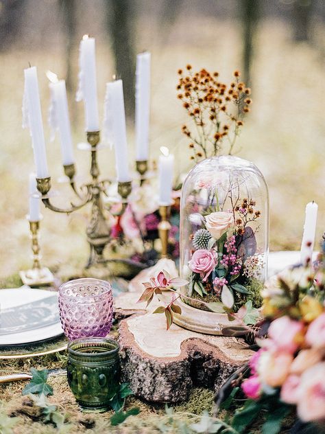 Whether you're looking a fairytale wedding dress or getting married in forest. Here is an Enchanted Forest Fairytale Wedding in Shades of Autumn inspiration shoot,fairy tale forest wedding Geometric Terrarium Wedding, Enchanted Forest Decorations, Forest Fairytale, Candles And Flowers, Terrarium Wedding, Enchanted Forest Wedding, Fairy Tale Wedding Dress, Enchanted Wedding, Fairy Wedding