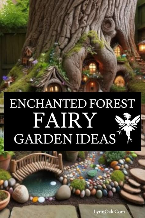 Big Fairy Garden Ideas, Fairy Garden In Tree, Nome Gardens Ideas, Magic Garden Ideas, Large Fairy Garden Ideas, Homemade Fairy Garden Ideas, Outdoor Fairy Garden Diy, Diy Fairy House Ideas, Backyard Fairy Garden