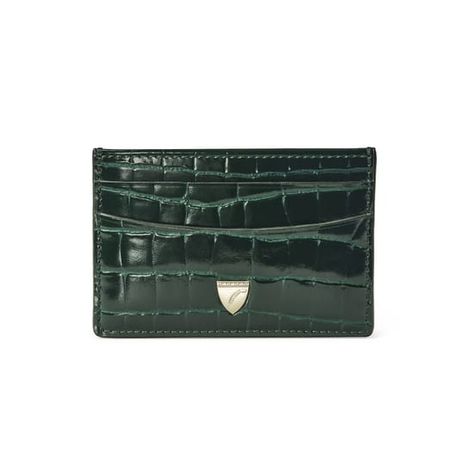 Slim Credit Card Holder in Evergreen Patent Croc Folded Notes, Rfid Wallet, Coat Pocket, Aspinal Of London, Best Wallet, Gift Finder, Personalised Gifts, Credit Card Holder, Small Handbags