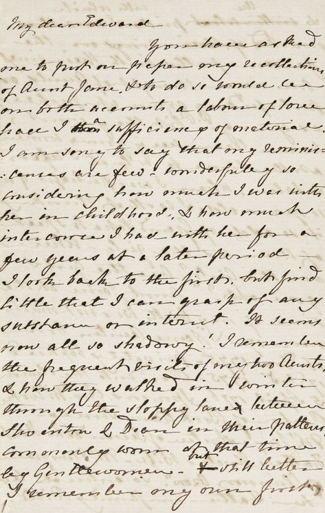 Austen, Jane--Lefroy, Anna AUTOGRAPH MANUSCRIPT CONTINUATION OF AUSTEN'S UNFINISHED NOVEL SANDITON. Working manuscript with extensive revisions, mostly with interlinear revisions but partially written on rectos only with revisions and additions on facing versos, two pages entirely cancelled and pasted over with revised text, in three stab-stitched fascicules, on unwatermarked woven paper with indistinct blind stamp in upper left corners, altogether 113 pages, plus blanks, 8vo, probably 1840s. Vintage Writing Paper, Vintage Writing, Calligraphy Text, Free Vintage Printables, Vintage Text, Sample Paper, Cursive Writing, Printing Business, Vintage Printables