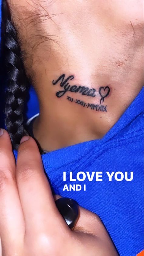 Places To Get Your Boyfriends Name Tattooed, Matching Neck Tattoos Couples, Matching Couple Tattoos Black People, Matching Tattoos Black People, Boyfriend Name Tattoos For Women, Boyfriends Name Tattoo Ideas, Boyfriend Tattoo Ideas Names, Tattoos On Black Skin, Name Tattoos On Neck