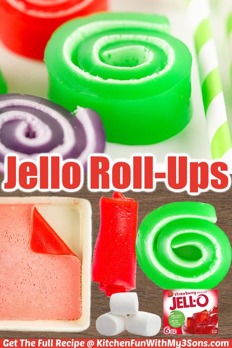 Jello Roll Ups, Jello Pinwheels, Jello With Cool Whip, Finger Jello, Jello Jigglers, Gluten Free Marshmallows, Jello Dessert Recipes, Baking Recipes For Kids, Jello Desserts