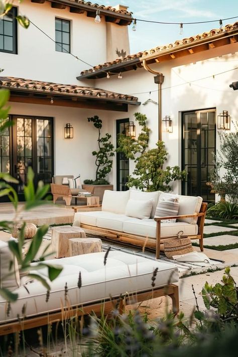 Mediterranean Backyard Ideas for an Oasis at Home Spanish Style Homes Backyard, California Coastal Backyard, Tuscany Inspired Backyard, Mediterranean Style Backyard, French Backyard Ideas, Italian Backyard Ideas Tuscan Style, Medditeranean Backyard, Mediterranean Style Landscaping, Mediterranean Inspired Backyard