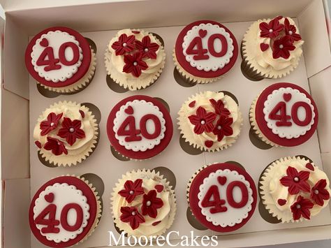 40th Anniversary Cupcakes, 40th Wedding Anniversary Cake Ideas, Wedding Anniversary Cupcakes, Ruby Wedding Cake, 40th Wedding Anniversary Cake, Ruby Cake, Anniversary Cupcakes, Red Cupcakes, Wedding Anniversary Cakes