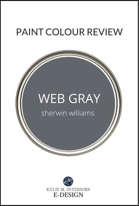 Sherwin Williams Web Gray is one of the most popular dark gray paint colours. Discover its undertones, LRV, usage and more from E-design paint color expert, Kylie M Interiors blog. #frontdoor #darkgray #sherwinwilliams #curbappeal #updateideas #diy #realhomes #kylieminteriors #edesign Best Dark Gray Paint Color, Sherwin Williams Web Gray, Dark Gray Paint, Sherman Williams Paint, Dark Gray Paint Colors, Taupe Paint Colors, Kylie M Interiors, Exterior Gray Paint, Warm Gray Paint