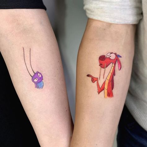 Matching Disney Tattoos, Octopus Tattoo Sleeve, Maching Tattoos, Matching Sister Tattoos, Sibling Tattoos, Bff Tattoos, Парные Тату, Friendship Tattoos, Tatuaje A Color