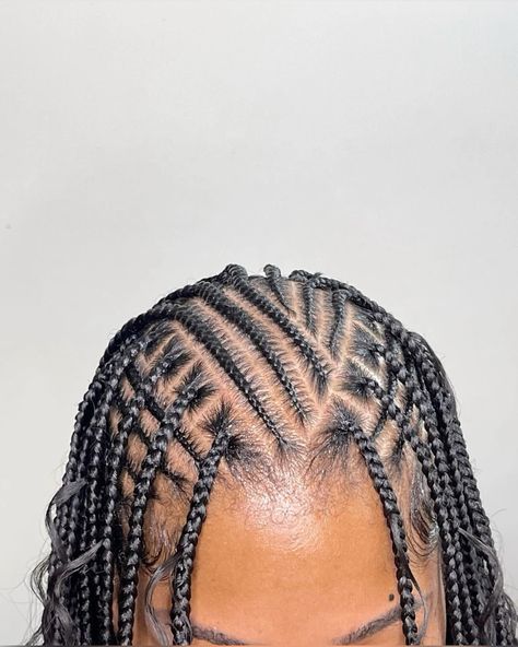 Knotless Vacation Braids, Cornrows In Front Knotless In Back, Knotless With Cornrows, Tyla Hairstyles Cornrows, Funali Braids Flip Over, Geometry Braids, Braids Inspo For Black Women, Hair Braid Designs, Hairstyles For Black Women Cornrows