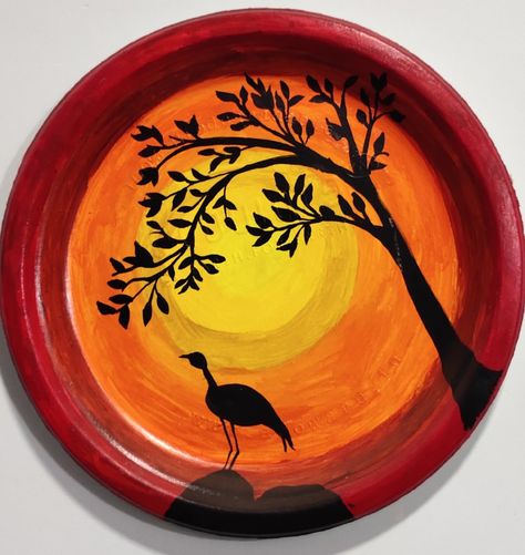 Paper Plate Painting Ideas, Painting On Plates Acrylic, Diya Paintings Acrylic Ideas, Paper Plate Painting, Coasters Painting, Paper Plate Design, Plate Drawing, Diy Canvas Art Easy, Plate Painting