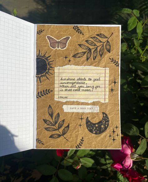 Cottage Core Journal Ideas, Gernal Book Ideas, Quotes For Journal Covers, Aesthetic Simple Journal Ideas, Birthday Journal Ideas Aesthetic, Simple Journal Design, Diary Creative Ideas, Creative Diary Ideas, Quote Journal Ideas