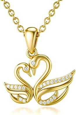 14k Solid Gold Love Heart Pendant Necklace Mother Daughter Necklace Mom Necklace Mothers Day Necklaces for Women 18" Women Gold Pendant, Swan Pendant, Gold Swan, Swan Necklace, Mother Daughter Necklace, Necklace Mom, Daughter Jewelry, Daughter Necklace, Gold Charm Necklace