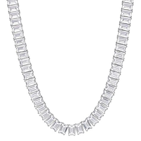 WHITE SAPPHIRE BAGUETTE TENNIS NECKLACE | BJ's Wholesale Club 73.5 ct. t.g.w Created White Sapphire Baguette-cut Tennis Necklace in Sterling Silver White Sapphire Necklace, Bjs Wholesale, Necklace Model, Box Clasp, Tennis Necklace, Sapphire Necklace, Baguette Cut, Sapphire Gemstone, White Sapphire