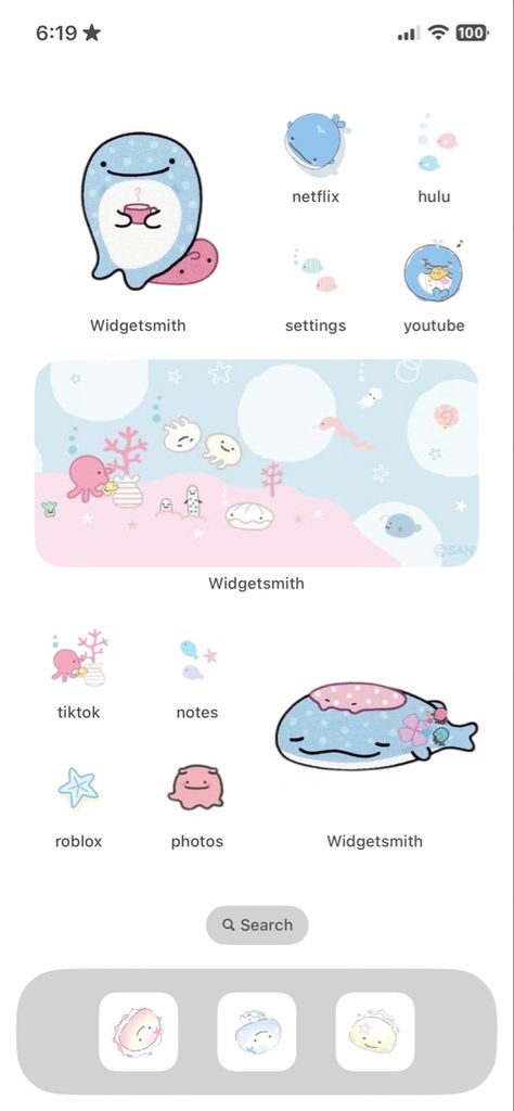 Mamegoma Phone Theme, Homescreen Layout Kawaii, Cute Core Homescreen, Pastel Homescreen Ideas, Jinbesan Icon, Sanrio Ios Layout, Cute Phone Setup, Jinbesan Stickers, Kawaii Homescreen Layout