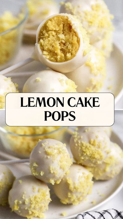 Lemon Cake Pops Recipe is made of moist lemon cake mixed with creamy frosting and coated in a sweet candy shell it serves 20 and takes about 1 hour to prepare and chill these delightful treats are perfect for parties or special occasions. Summer Cake Pop Flavors, Creamy Lemon Cake, Lemon Cake Pops Recipe, Lemon Cake Pops, Cake Pops Frosting, Recipe Using Lemons, Cake Pops Recipe, Poke Cake Lemon, Lemon And Coconut Cake