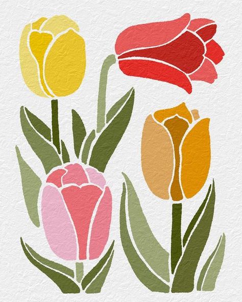 Tulip Wall Mural, Tulip Mural, Ugly Sketchbook, Sketching Flowers, Garage Mural, Tulip Illustration, Tulip Fabric Paint, Tulip Card, Sgraffito Pottery