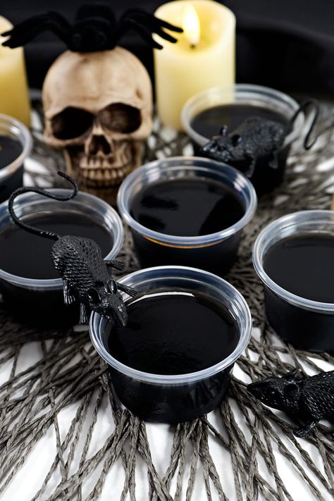 Black Jello Shots are best vodka jello shots to bring that spooky vibe to your Halloween party! They're yummy and easy to make boozy treats for adults or you can make them non-alcoholic for kids too! | jellojoy.com Black Jello Shots, Alcohol Jello Shots, Vodka Jello Shots, Treats For Adults, Best Jello Shots, Jello Shots Vodka, Halloween Jello Shots, Halloween Jello, Boozy Treats