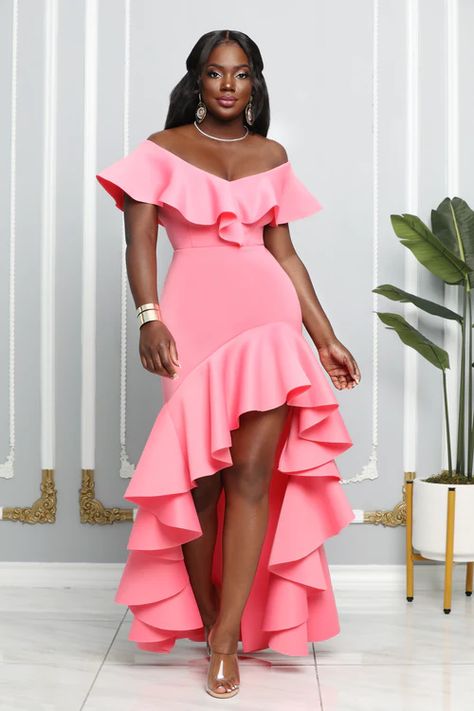 DRESSES – Dress Code Chic Official Elegant Vibes, Fishtail Maxi Dress, Solid Midi Dress, Ruffle Gown, Irregular Dress, Off Shoulder Gown, Dress Sleeve Length, Evening Dresses With Sleeves, Maxi Gown Dress