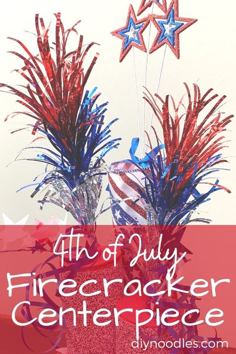 Recycle pool noodles with this fun 4th of July fireworks centerpiece. It's so easy to make, even the kids could do it! Fireworks Centerpiece, Patriotic Wreath Diy, Diy Noodles, 4th Of July Craft, Pool Noodle Crafts, Cherry Blossom Painting, 4th July Crafts, Fourth Of July Decor, Diy Pool