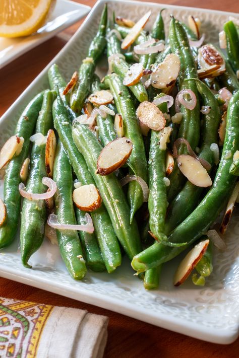 Cajun Dinner, Garlicky Green Beans, Green Beans Almondine, Oatmeal Cake, Classic French Dishes, Christmas Week, Green Bean, Sliced Almonds, Christmas Goodies