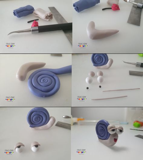 polymer clay snail tutorial diy step by step do it yourself snail how to make a clay snail Polymer Clay Snail Tutorial, Polymer Clay Figures Easy Step By Step, Polymer Clay Snails, Clay Crafts Small, Polymer Clay Animals Step By Step, Snail Activities, Snail Clay, Clay Snails, Polymer Clay Snail