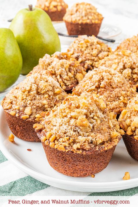 Pear And Ginger Muffins, Ginger Breakfast Recipes, Pear And Walnut Muffins, Pear Sauce Muffins, Pear Muffins Recipes Healthy, Pear Ginger Muffins, Healthy Pear Muffins, Pear Muffin, Pear Muffins Recipes