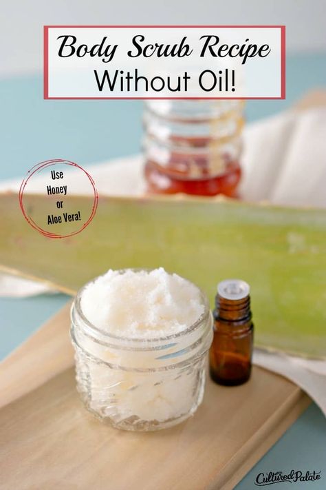 Body Scrub without Oil, is a homemade sugar scrub recipe using aloe or honey. Sugar scrubs are easy gift ideas. #myculturedpalate #sugarscrubs #diy #diybeauty #sugarscrubrecipe Body Scrub Without Coconut Oil, Sugar Wax Recipe Diy, Sugar Body Scrub Diy, Sugar Wax Recipe, Sugar Scrub Homemade Recipe, Easy Sugar Scrub, Homemade Sugar Scrub, Diy Body Scrub Recipes, Diy Sugar Scrub