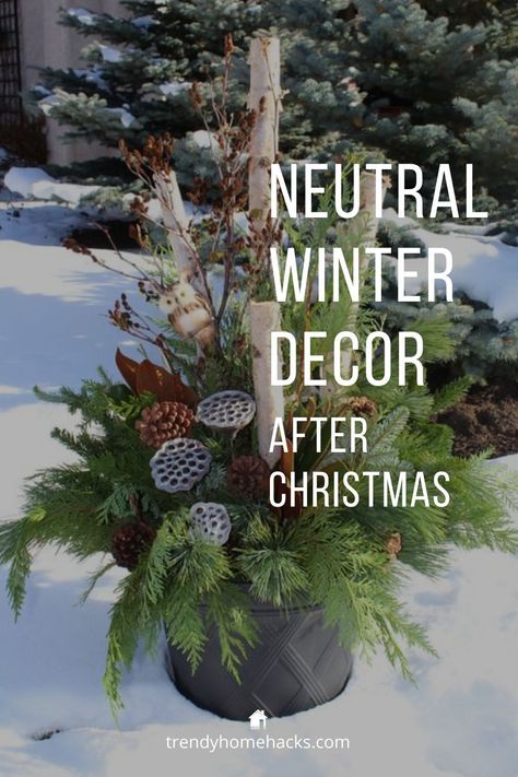 Winter Decor After Christmas, How To Decorate After Christmas, Decorations After Christmas, Winter Outdoor Decorations, Outdoor Winter Decor, Winter Porch Decorations, Porch Planter Ideas, Winter Outdoor Decor, Neutral Winter Decor