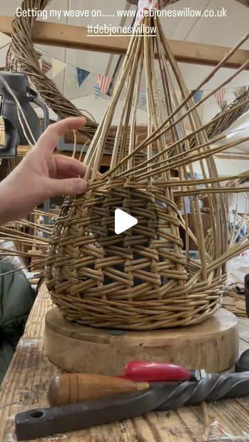 Deborah Jones on Instagram: "Trying out some different weaves / borders on this asymmetrical basket with the help of an awesome app…… always learning #debjoneswillow #basketmaker #willow #basketmaking #willowbasketry #willowsmith #alwayslearning #justletmeweave" Willow Basket Weaving Tutorials, Handmade Baskets Weaving, Willow Sticks, Basket Willow, Contemporary Baskets, Making Baskets, Hand Carved Walking Sticks, Basket Weaving Diy, Basket Weaving Patterns