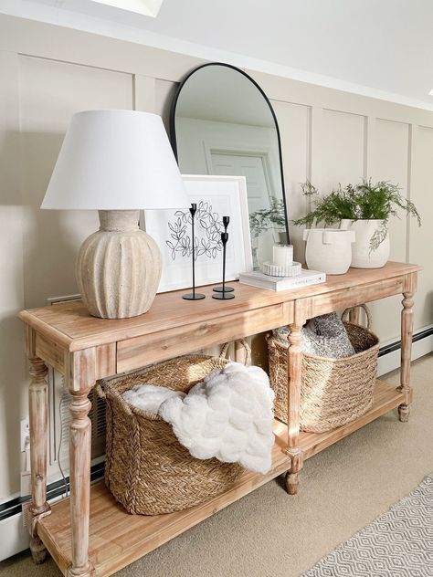 Weathered Natural Wood Everett … selecionado no LTK How To Decorate A Console Table, Console Table Decor Ideas, How To Style A Console Table, Fall Entryway Decor, Console Table Decor, Creating An Entryway, Classic Console Table, Small Console Table, Console Styling