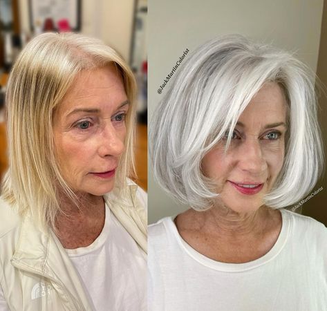 Silver White Hair, Grey Hair Looks, Cheeseburger Pie, Grey Hair Don't Care, Grey White Hair, Gorgeous Gray Hair, Layered Haircuts For Medium Hair, Mother Of The Bride Hair, Bob Haircut For Fine Hair