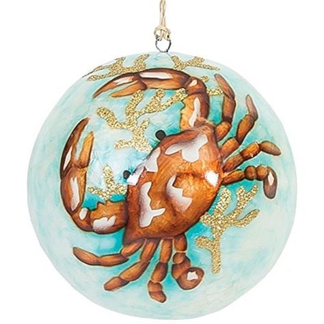 Crab Ornament, Shell Hanging, Rock Lobster, Nautical Painting, Painted Shells, Capiz Shell, Snowflake Decorations, Ornament Ideas, Ball Ornaments