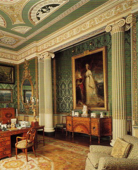 Harewood House - Princess Mary's Sitting Room circa 1759. Book: The Genius of Robert Adam Pavlovsk Palace, Russian Ark, Architectural Decor, Fireplace Showroom, Mantel Mirror, Harewood House, Robert Adam, Russian Interiors, Historical Interior