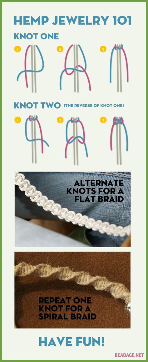 Hemp Jewelry 101 - The Two Basic Knots Jewelry 101, Knots Jewelry, Basic Knots, Hemp Necklace, Hemp Jewelry, Hemp Bracelets, Pulseras Diy, Jewerly Making, Pola Gelang