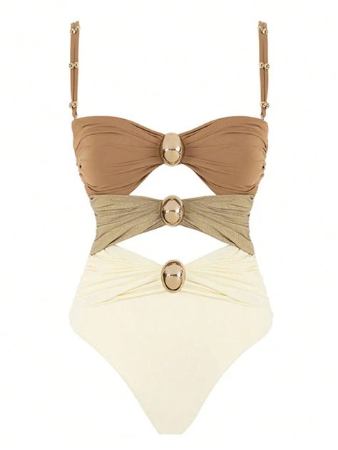 Colorblock Cut-Out Women Sexy Spaghetti Strap One-Piece SwimsuitI discovered amazing products on SHEIN.com, come check them out! Bathing Suit, One Piece Swimsuit, Cover Up, One Piece, Color