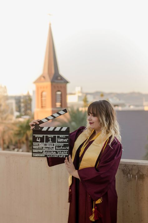 Graduation photo film Film School Graduation Pictures, Film Student Graduation Pictures, Film Major Graduation Pictures, Film School Graduation, Film Graduation Pictures, Film Major, Film Student, College Graduation Pictures Poses, Senior Szn