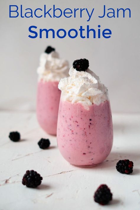 Blackberry Jam Smoothie Recipe for Breakfast or Dessert #SmoothieRecipes #SmoothieRecipe #JamSmoothie #Blackberries Homemade Blackberry Jam, Sweet Smoothies, Recipe For Breakfast, Juice Smoothies Recipes, Yogurt Breakfast, Easy Treat, Healthy Vegetable Recipes, Blackberry Jam, Protein Shake Recipes