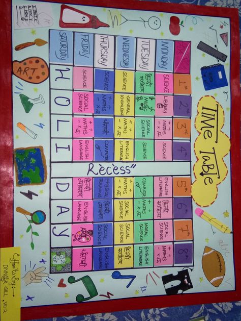 Cute ideas for time table chart making 😊 Time Table Chart For Classroom, Class Time Table Ideas, Timetable Chart For Classroom Ideas, Time Table Ideas For Classroom, Creative Timetable Ideas For Classroom, Timetable Ideas For Classroom Aesthetic, Class Time Table Chart Ideas Aesthetic, Time Table Design School Chart Aesthetic, Time Table Decoration Ideas For School